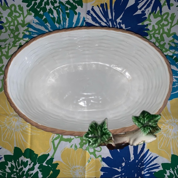 Vintage MADE IN ITALY Woven Look Ceramic Basket Oval Bowl Grapes Vineyard EXC - Picture 2 of 9